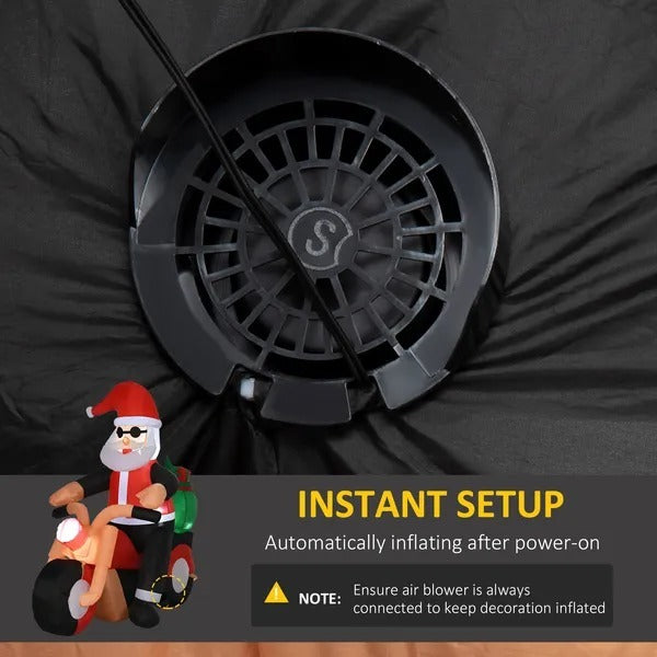 5.5' H Christmas Holiday Yard Inflatable Outdoor, Light Up LED Decoration, Santa Claus Riding A Motorcycle