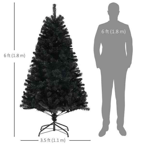6ft Artificial Christmas Trees With Auto Open And Steel Base, Black